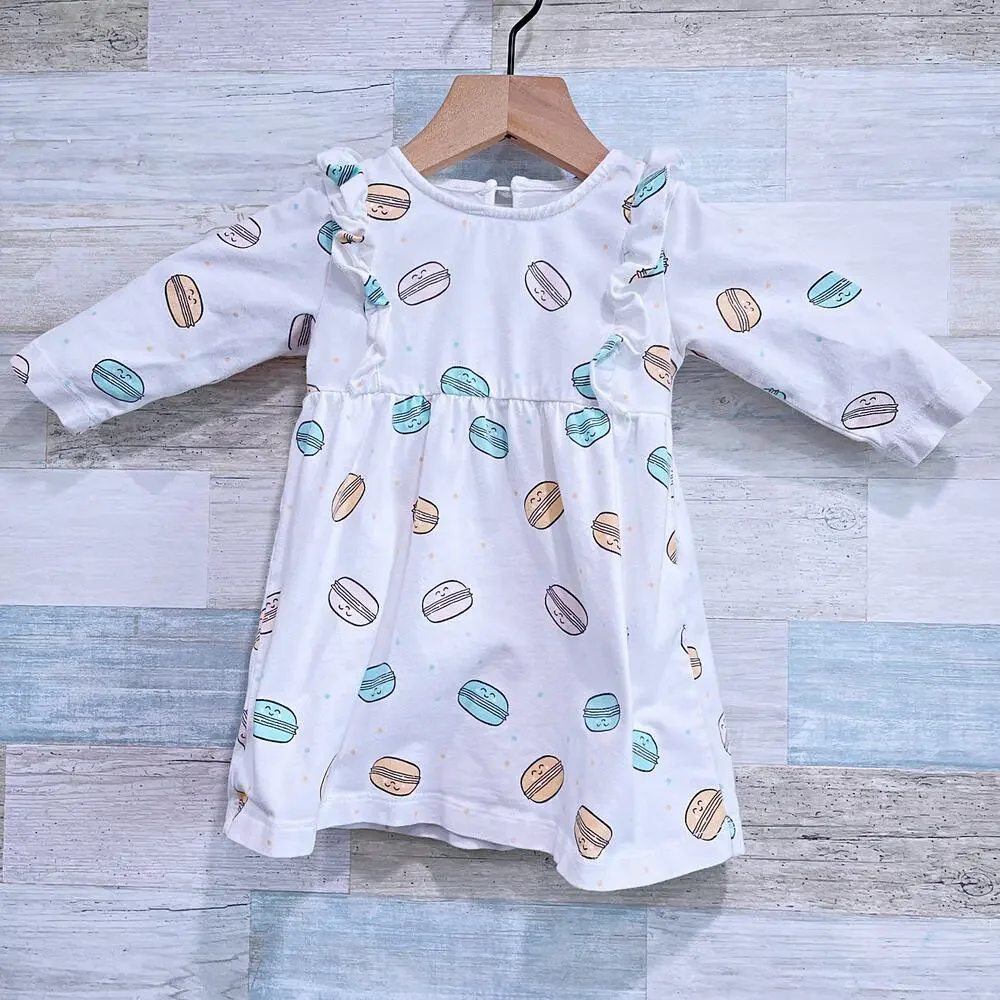 Silkberry Baby Macaron Ruffle 2 Pc Dress White Organic Cotton Baby Girl 12M-18M